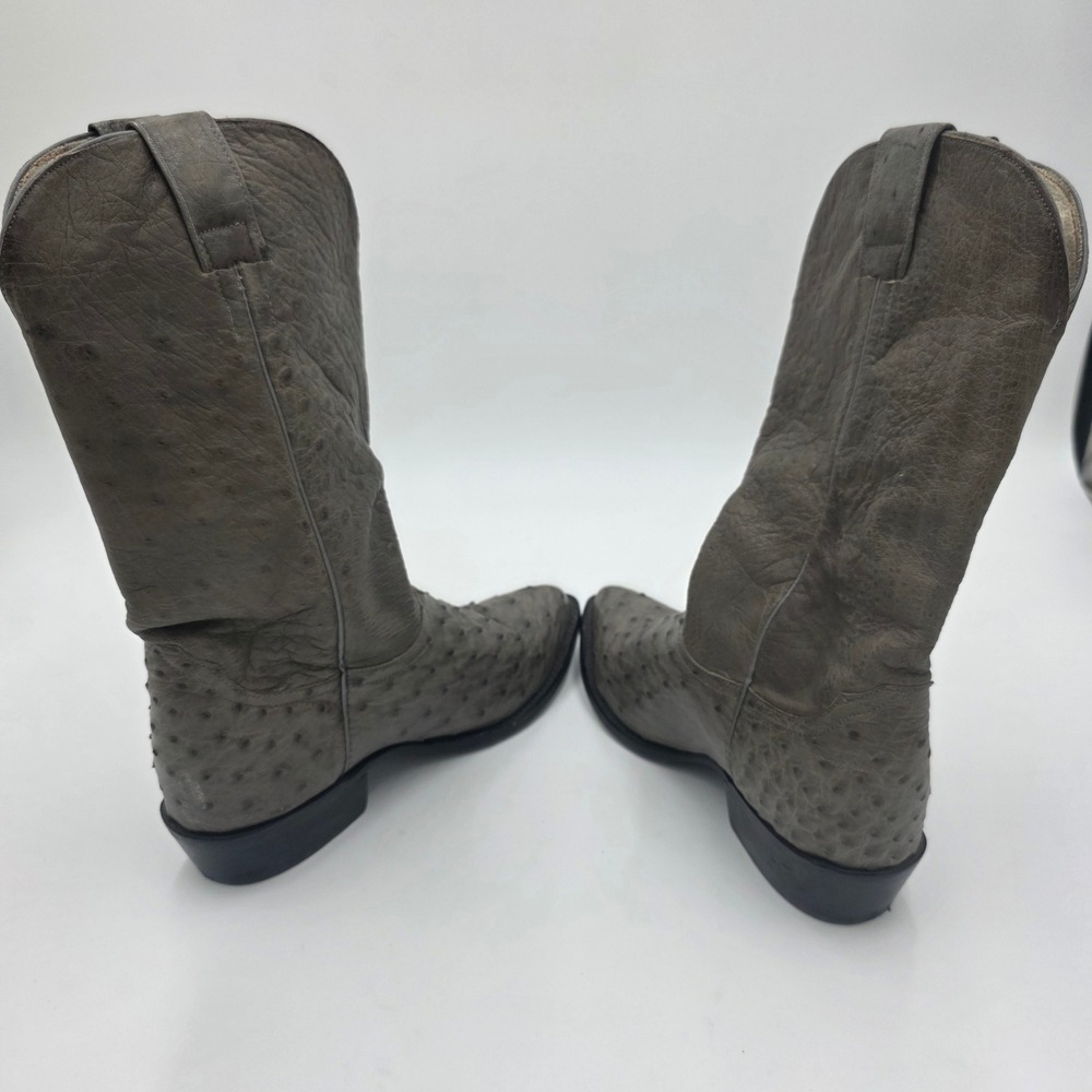 Mens Gray Full Quill Ostrich Leather Western Cowboy Boots Size 8.5 Pointed Toe - Picture 10 of 12